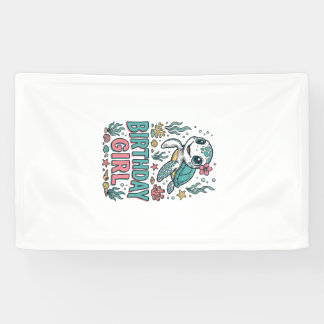 T-shirt met verjaardagsmeisje zeeschildpad en vint spandoek