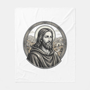 T-shirt met vintage gravure religieuze portretten fleece deken
