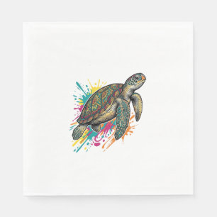 T-shirt met vintage gravure zeeschildpad kleurensp servet