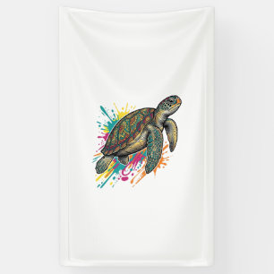T-shirt met vintage gravure zeeschildpad kleurensp spandoek