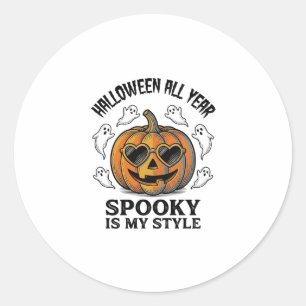 T-shirt met vintage Halloween pompoen spook gravur Ronde Sticker