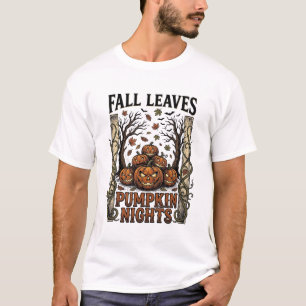 T-shirt met vintage pompoen herfstbladeren griezel