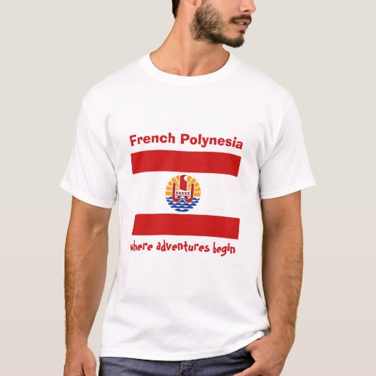 T-shirt met vlag, kaart en tekst van Frans-Polynes (Voorkant)