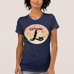T-shirt met volledige maan en kat L initiële monog