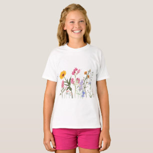 T-shirt met wilde bloemen, vintage botanisch kinde