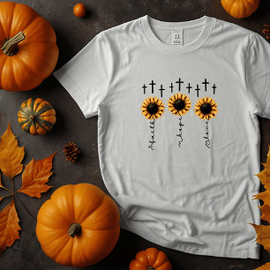 T-shirt met zonnebloem Faith, Hope, Love