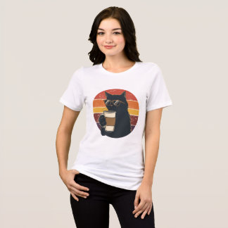 T-shirt met zwarte kat met zonnebril