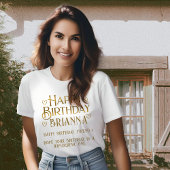 T-shirt Métallic Gold Joyeux Anniversaire Message Coeurs A