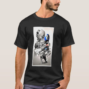 T-shirt Mex Art Demon Bleu Lucha Libre Mexicain lutteur Le