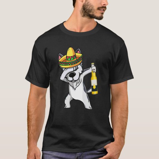 T-shirt Mexicain Dabbing Husky Cinco De Mayo Poncho Sombre (Devant)