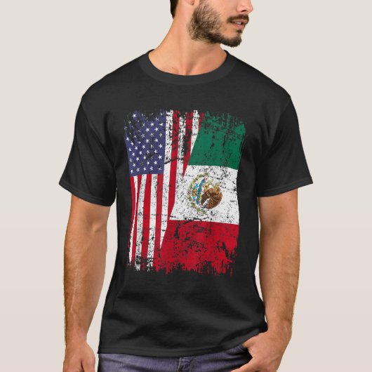 T-shirt MEXICAIN RACINE Drapeau à moitié américain MEXIQUE (Devant)