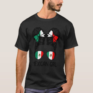 T-shirt Mexicaine Fille Messy Cheveux Drapeau Mexicain Fie
