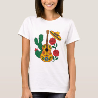 T-shirt Mexican Guitar Sombrero and Cactus Fiesta Design