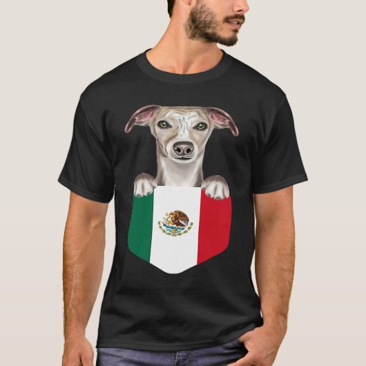 T-shirt Mexico Flag Whippet Dog In Pocket (Devant)