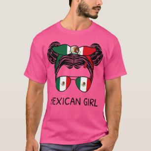 T-shirt Mexique Drapeau Mexicaine Fille Avec Messy Buns I