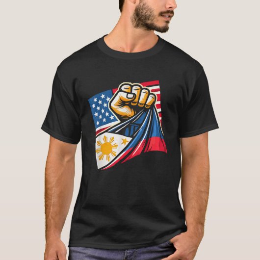 T-shirt Mi-Philippin Mi-Américain États-Unis Drapeau Phili (Devant)