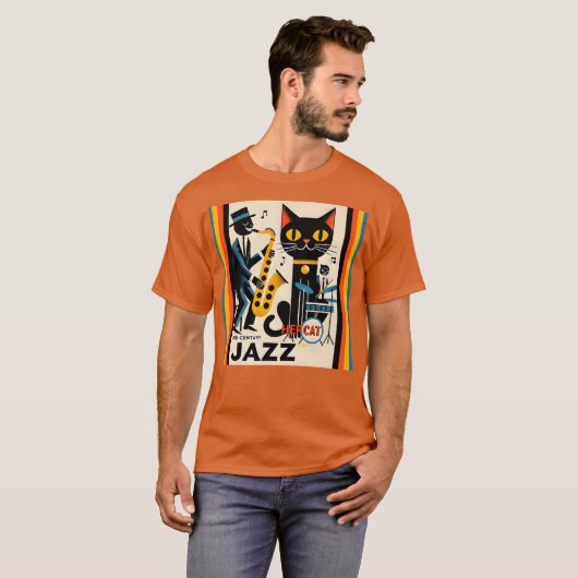 T-shirt Mi siècle Jazz Age HepCat Chat Noir (Devant entier)