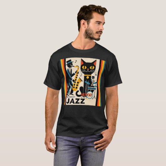 T-shirt Mi siècle Jazz Age HepCat Chat Noir (Devant entier)
