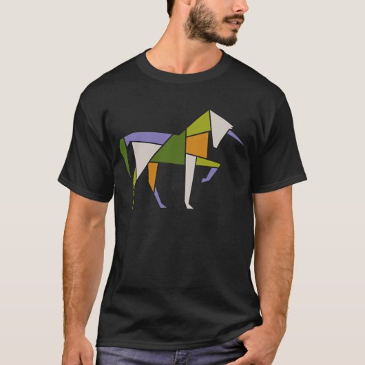 T-shirt Mi-Siècle Moderne Puissant Unicorne Tangram Animal (Devant)