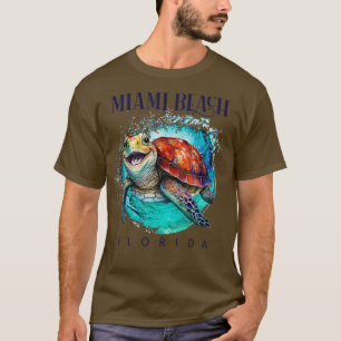 T-shirt Miami Beach Floride Aquarelle Joyeuse tortue de me