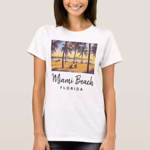 T-shirt Miami Beach Floride Aquarelle Vintage Art