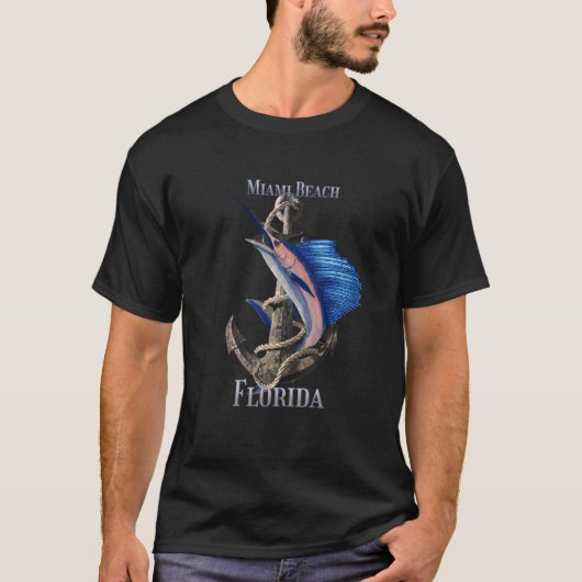 T-shirt Miami Beach Floride Espadon Marlin Pêche Océan (Devant)