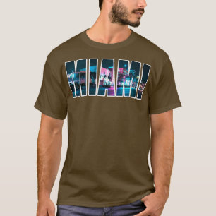 T-shirt Miami Beach Urban Skyline City par Nuit Floride US