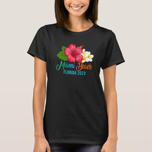 T-shirt Miami Beach Vacances Floride Tropical Hibiscus Flo (Devant)