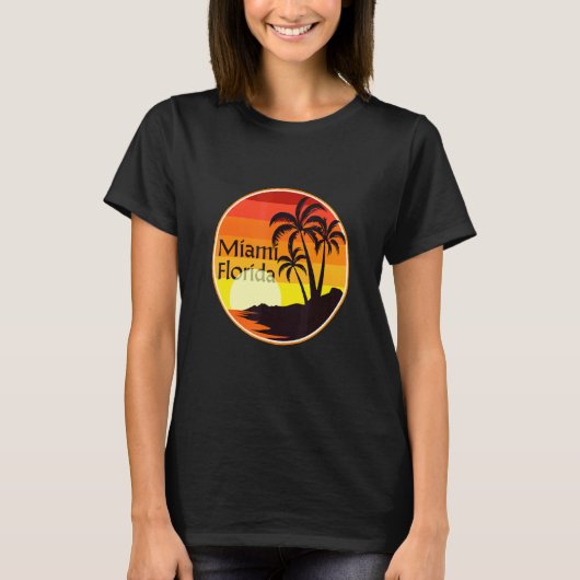 T-shirt Miami Floride coucher de soleil, Palmiers, Plage, (Devant)
