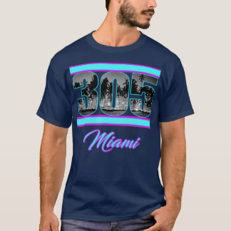 T-shirt Miami Retro 305 South Beach View 80s Pink Blue