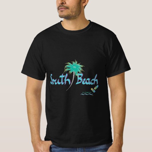 T-shirt Miami, South Beach Floride Cool tropical Noir (Devant)