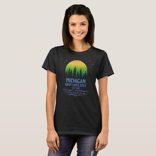 T-shirt Michigan État des Grands Lacs Arbres de couchers d (Devant entier)
