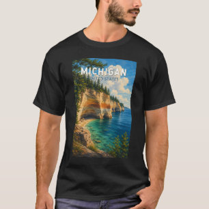 T-shirt Michigan Illustration Voyage Art Vintage