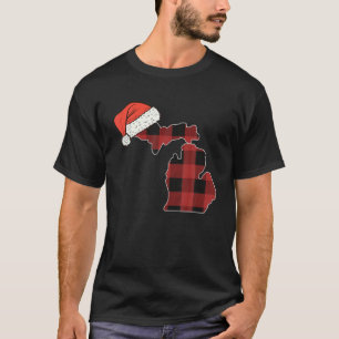 T-shirt Michigan Plaid Christmas Santa Hat Holiday Matchin