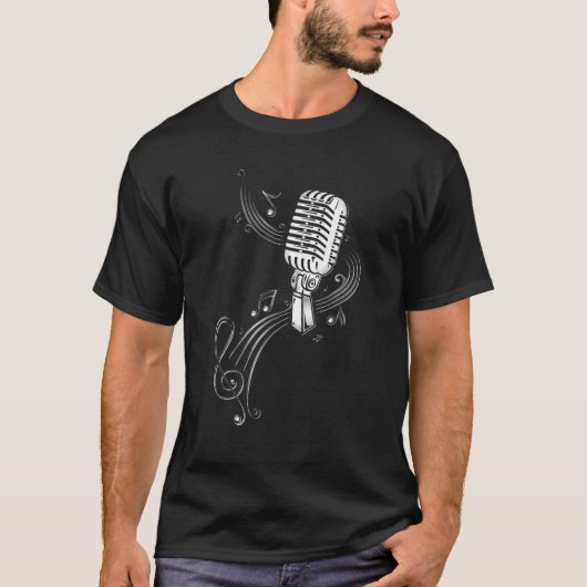 T-shirt Microphone Avec Notes De Musique Et Clef. Amoureux (Devant)