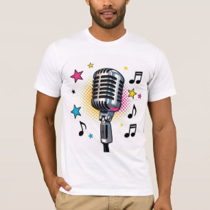 T-shirt Microphone pop avec des étoiles colorées et des no