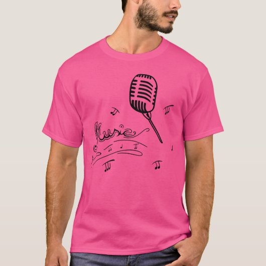 T-shirt Microphone Rétro avec Dessin de Notes de Musique a (Devant)