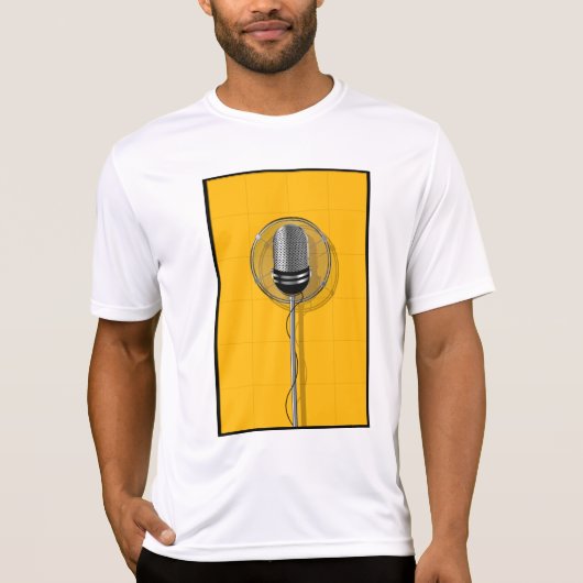 T-shirt Microphone Rétro sur Fond Jaune Gras (Devant)