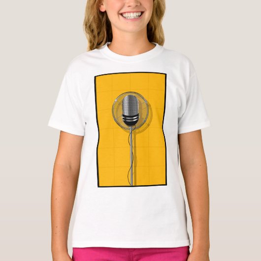 T-shirt Microphone Rétro sur Fond Jaune Gras (Devant)