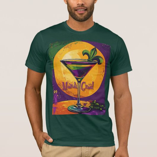 T-shirt Mid Century Mardi Gras Sunset Fleur De Lis Martini (Devant)