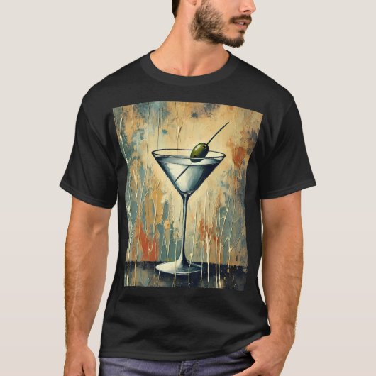 T-shirt Mid Century Mixed Media Martini Art (Devant)