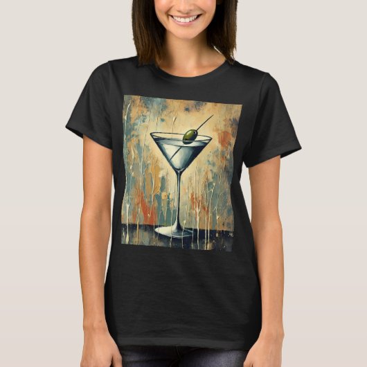 T-shirt Mid Century Mixed Media Martini Art (Devant)