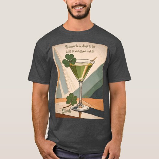 T-shirt Mid Century Modern Art Shamrock Martini Sláinte!  (Devant)