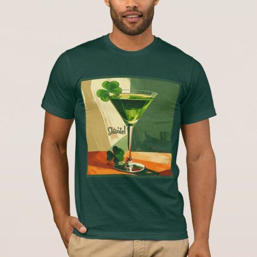 T-shirt Mid Century Modern Shamrock Martini Sláinte!  (Devant)