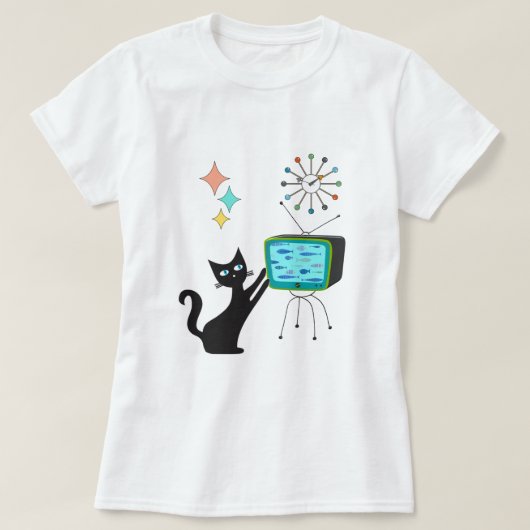 T-shirt Mid Century Moderne Rétro Atomique Chat drôle avec (Design devant)