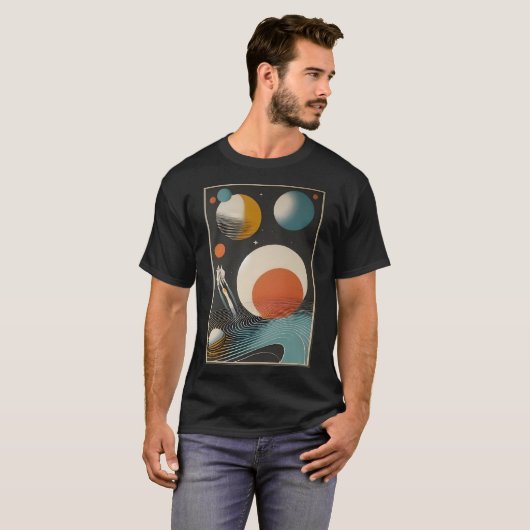 T-shirt Mid Century Space Age Art Galaxy Waves (Devant entier)