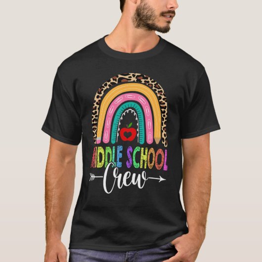 T-shirt Middle School Crew Rainbow Leopard Teacher Back To (Devant)