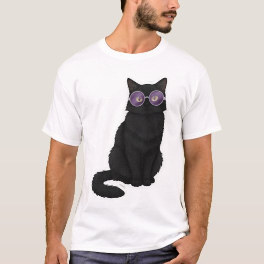 T-shirt Midnight Cat with Purple Glasses (Devant)