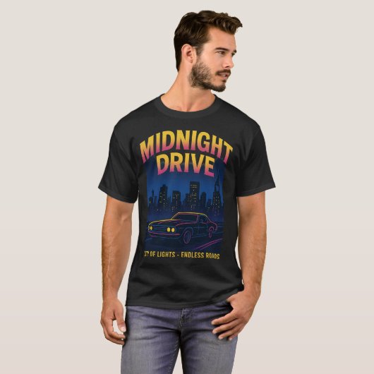 T-shirt Midnight Drive - Neon City Night Strewear Design (Devant entier)