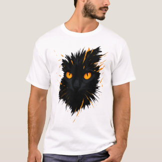T-shirt Midnight Gaze – Fiery-Eyed Black Cat Art